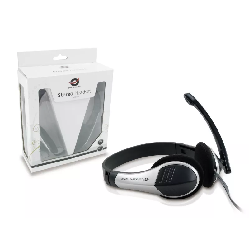 Conceptronic Allround Stereo austiņas, vadu, 20–22000 Hz, birojam/zvanu centram, 111 g, austiņas, melnas, sudrabotas