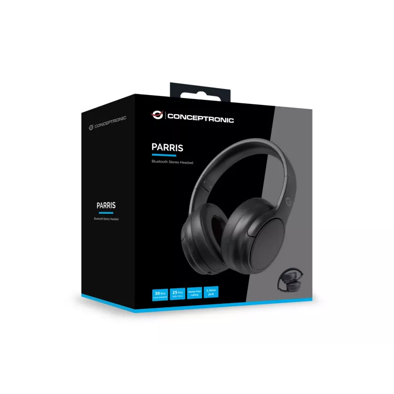Conceptronic Bluetooth Stereo Headset, ar vadu un bezvadu, 20 - 20000 Hz, zvani/mūzika, 198.5 g, austiņas, melnas
