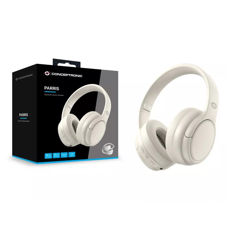 Conceptronic PARRIS03C Bluetooth stereo austiņas, vadu un bezvadu, mūzika, 20–20000 Hz, 198,5 g, austiņas, krēmkrāsa