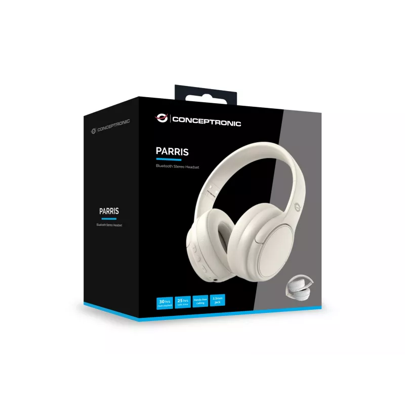 Conceptronic PARRIS03C Bluetooth stereo austiņas, vadu un bezvadu, mūzika, 20–20000 Hz, 198,5 g, austiņas, krēmkrāsa