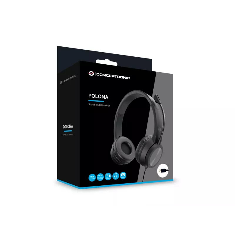 Conceptronic POLONA05B stereo USB austiņas ar trokšņu slāpēšanas mikrofonu