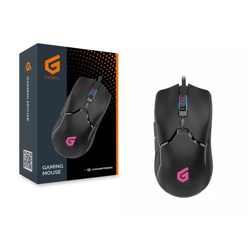 Conceptronic DJEBBEL 6D Gaming pele, 7200 DPI, Right-hand, Optical, USB Type-A, 7200 DPI, Melns