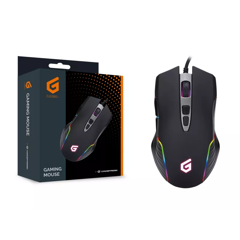 Conceptronic 7D spēļu USB pele, 7200 DPI, labā roka, optiska, USB A tipa, 7200 DPI, melna