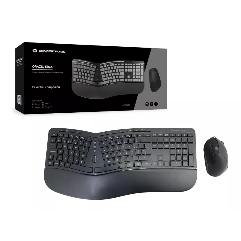 Conceptronic ORAZIO ERGO Wireless Ergonomic tastatūras un peles komplekts, portugāļu izkārtojums