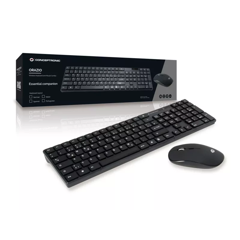 Conceptronic ORAZIO01DE tastatūra Pele iekļauts Mājas RF Bezvadu QWERTZ Vācu Melns