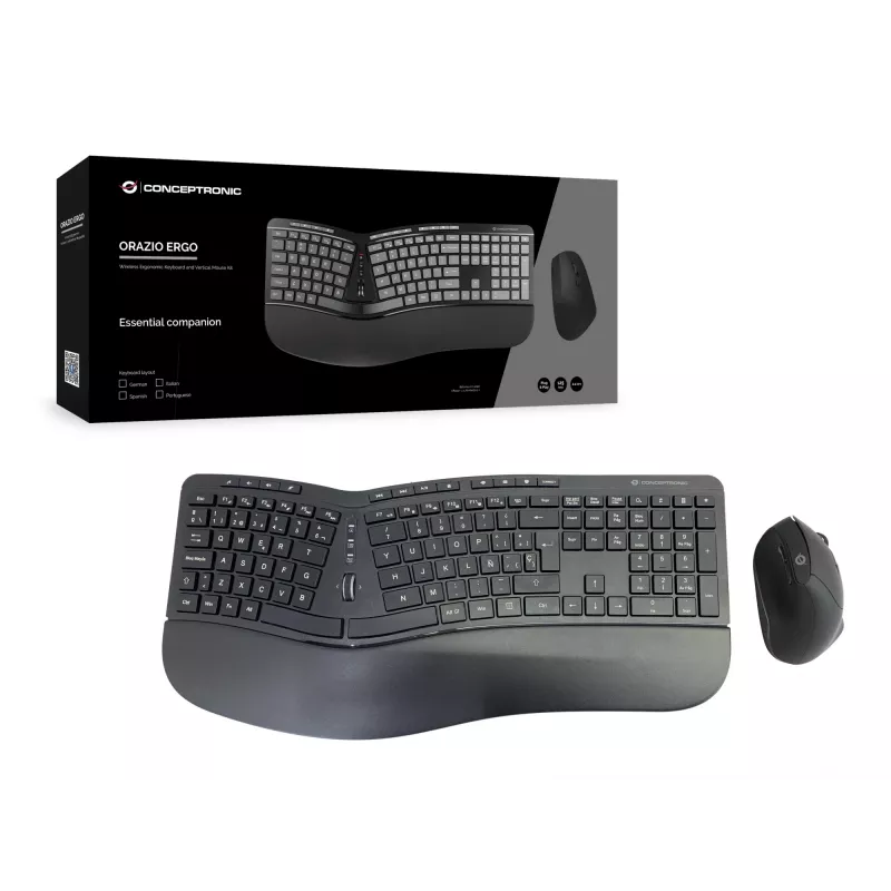 Conceptronic ORAZIO ERGO bezvadu ergonomiskā tastatūra un pele, spāņu izkārtojums