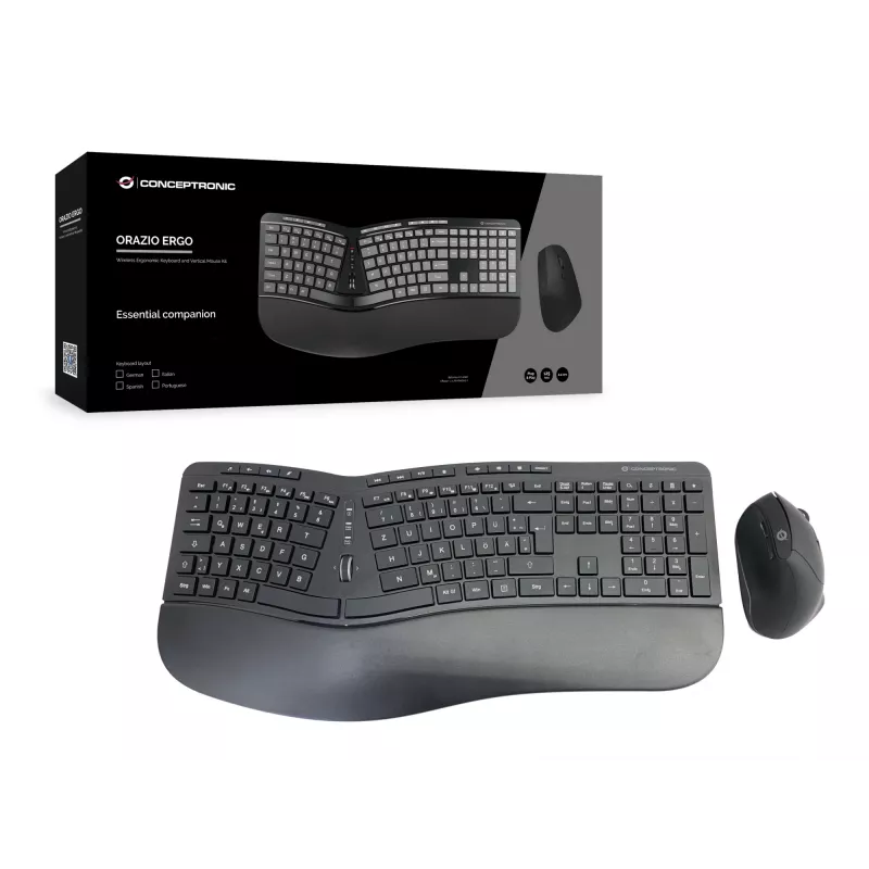 Conceptronic ORAZIO ERGO bezvadu ergonomiskā tastatūra un peles komplekts, vācu izkārtojums