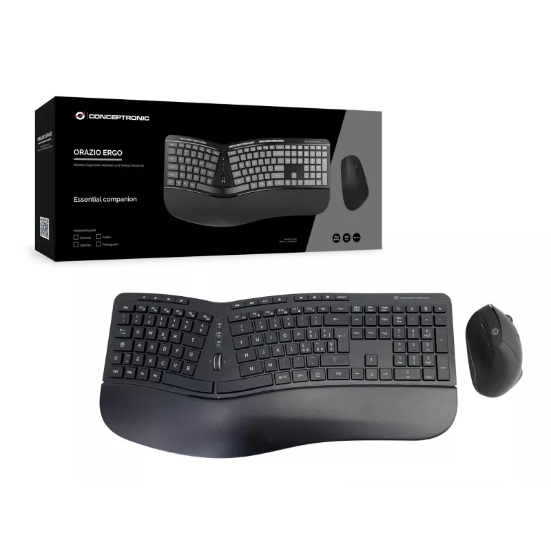 Conceptronic ORAZIO ERGO bezvadu ergonomiskā tastatūras un peles komplekts, itāļu izkārtojums