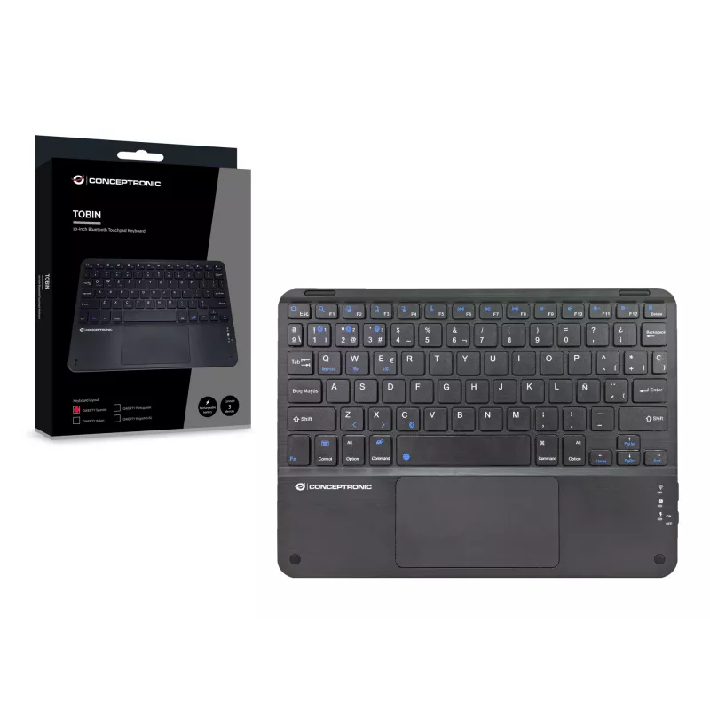 Conceptronic TOBIN01BES 10 collu Bluetooth skārienpaliktņa tastatūra, QWERTY spāņu