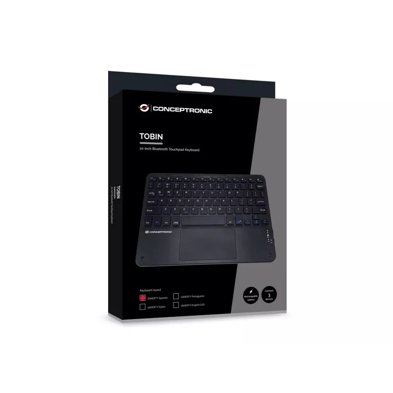 Conceptronic TOBIN01BES 10 collu Bluetooth skārienpaliktņa tastatūra, QWERTY spāņu
