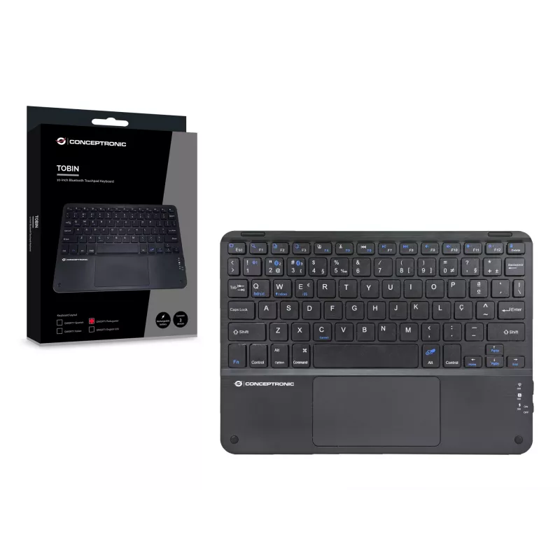 Conceptronic TOBIN01BPT 10 collu Bluetooth skārienpaliktņa tastatūra, QWERTY portugāļu