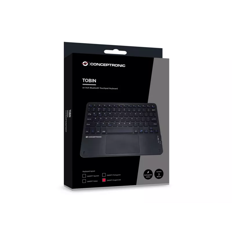 Conceptronic TOBIN01BUS 10 collu Bluetooth skārienpaliktņa tastatūra, QWERTY EN (ASV)
