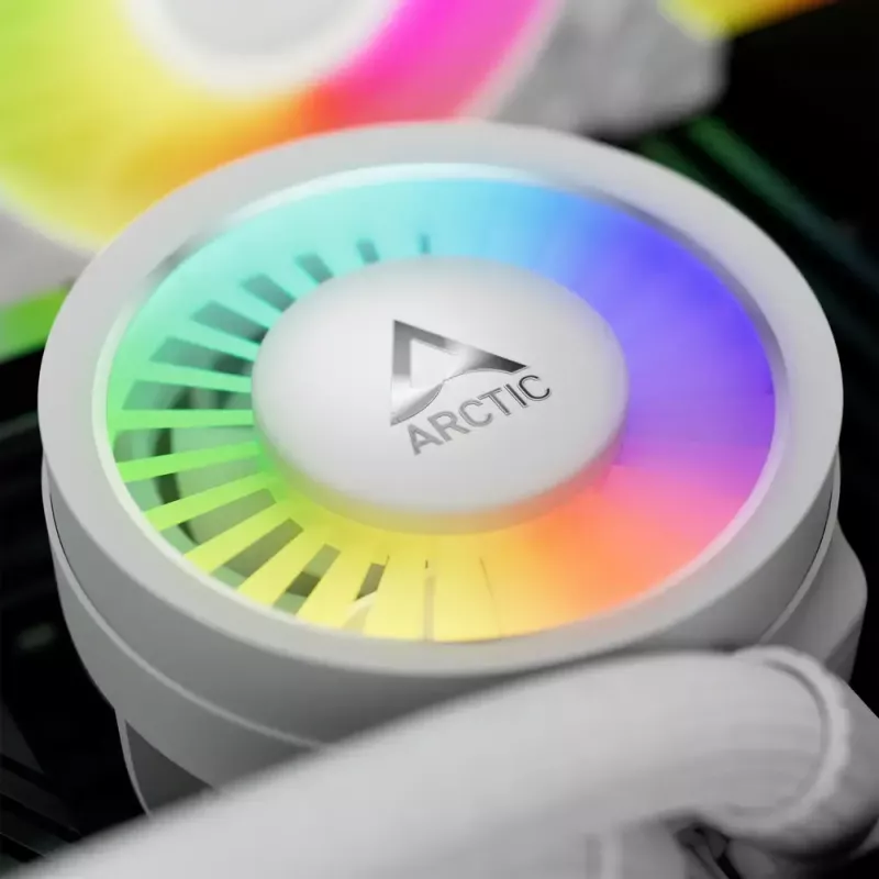 Viss vienā CPU šķidruma dzesētājs Arctic Liquid Freezer III Pro 420 A-RGB (Balts) — 140 mm ventilatori, daudzkontaktu LGA1700/AM4/AM5