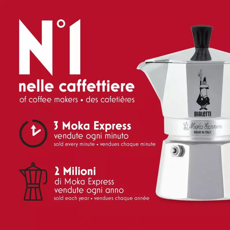 Moka kafijas kanniņa BIALETTI Moka Express 0,2 l alumīnija melna — 3 krūzītes (200 ml), nav piemērota indukcijai