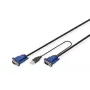 DIGITUS KVM kabeļu komplekts, VGA, PS/2 pele, PS/2 tastatūra, USB HD DB15/M, 2x MiniDIN6/M, USB tips A/M - HD DB15/M melns, 1,8 m