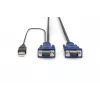 DIGITUS KVM kabeļu komplekts, VGA, PS/2 pele, PS/2 tastatūra, USB HD DB15/M, 2x MiniDIN6/M, USB tips A/M - HD DB15/M melns, 1,8 m
