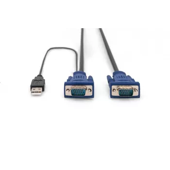 DIGITUS KVM kabeļu komplekts, VGA, PS/2 pele, PS/2 tastatūra, USB HD DB15/M, 2x MiniDIN6/M, USB tips A/M - HD DB15/M melns, 1,8 m