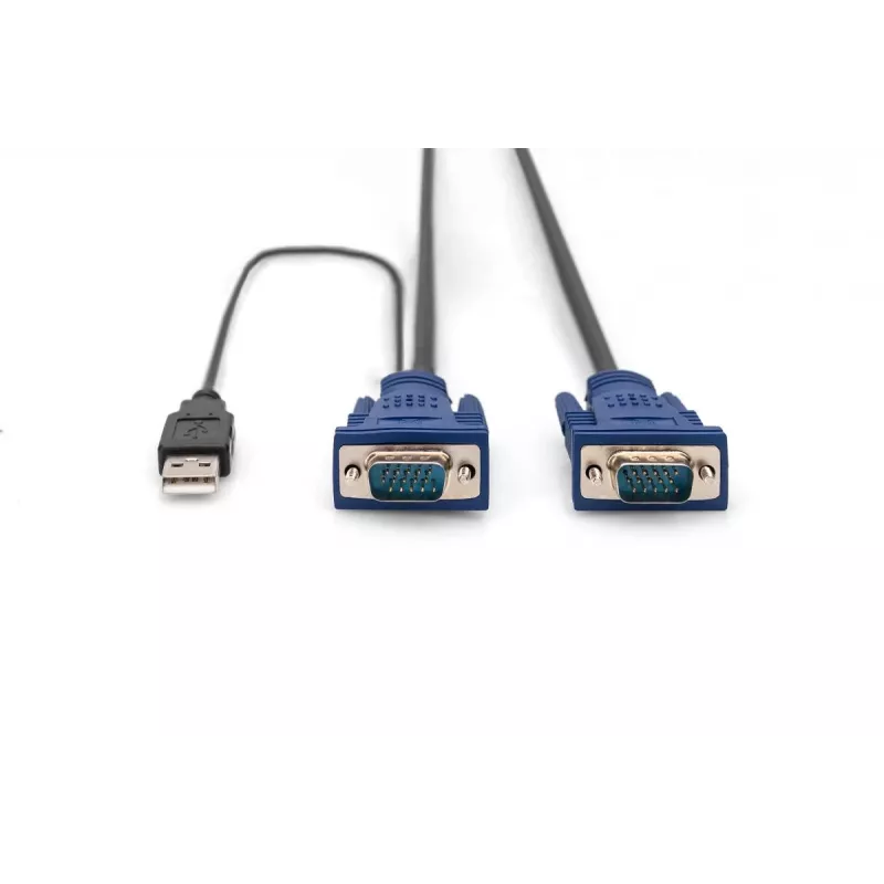 DIGITUS KVM kabeļu komplekts, VGA, PS/2 pele, PS/2 tastatūra, USB HD DB15/M, 2x MiniDIN6/M, USB tips A/M - HD DB15/M melns, 1,8 m