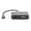 DIGITUS USB-C - mini DP + VGA adapteris, 20 cm 4K/30Hz, sudraba krāsā, alumīnija korpuss