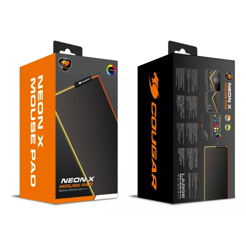 COUGAR Gaming Mouse Pad NEON X, ARGB, 800x300, Melns, Monohromatisks, Audums, Gumija, Dažādi, Neslīdoša pamatne, Spēļu peles paliktnis