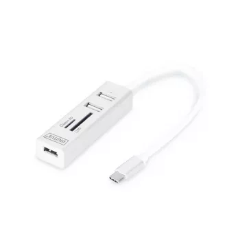 DIGITUS USB 2.0 Type C HUB ar karšu lasītāju 3x USB 2.0. 1x SD, 1x MicroSD ports Alumīnija korpuss