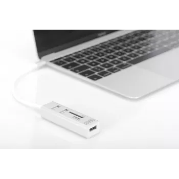 DIGITUS USB 2.0 Type C HUB ar karšu lasītāju 3x USB 2.0. 1x SD, 1x MicroSD ports Alumīnija korpuss
