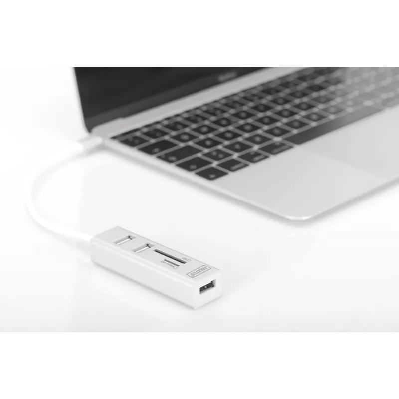DIGITUS USB 2.0 Type C HUB ar karšu lasītāju 3x USB 2.0. 1x SD, 1x MicroSD ports Alumīnija korpuss