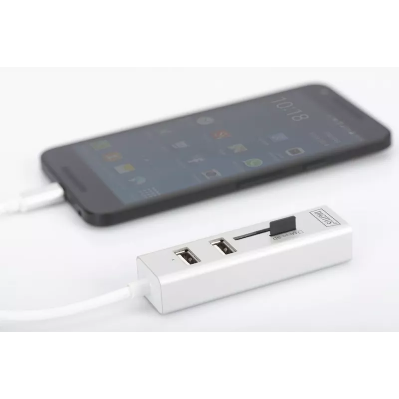 DIGITUS USB 2.0 Type C HUB ar karšu lasītāju 3x USB 2.0. 1x SD, 1x MicroSD ports Alumīnija korpuss
