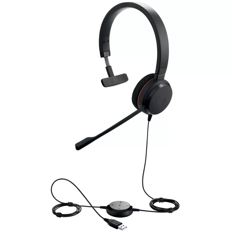 Jabra EVOLVE 20 MS Mono, vadu, birojam/zvanu centram, 150 - 7000 Hz, 142 g, austiņas, melnas