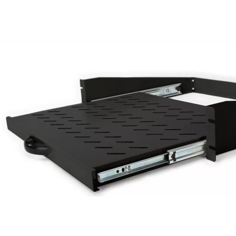 DIGITUS 2U izvelkamais plaukts skapjiem no 450 mm dziļuma 88x483x352 mm, līdz 30 kg, melns (RAL 9005)
