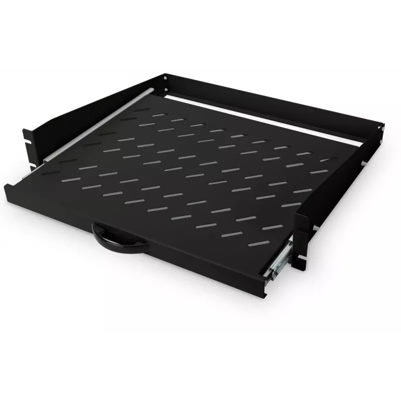 DIGITUS 2U izvelkamais plaukts skapjiem no 450 mm dziļuma 88x483x352 mm, līdz 30 kg, melns (RAL 9005)