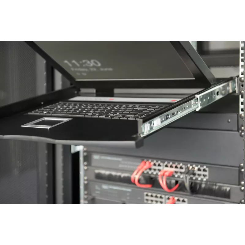 DIGITUS Modularizēta 43,2 cm (17 collu) TFT konsole ar 1 porta KVM, RAL 9005 melna, Qwertzu vācu