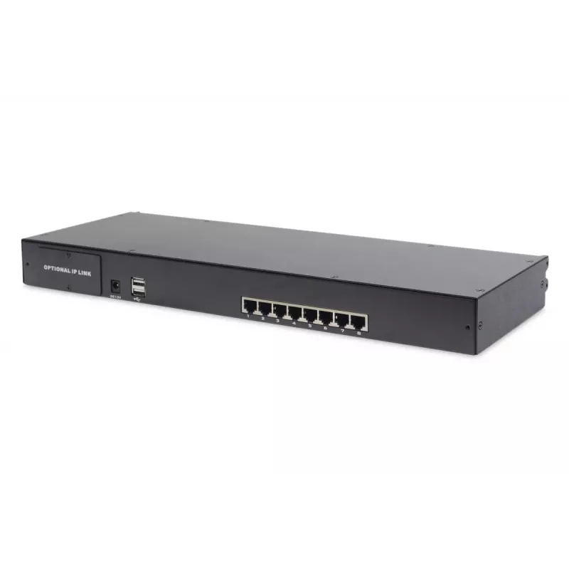 DIGITUS Modularized 48.3cm (19in) TFT console with 8 port Cat.5 KVM, RAL 9005 Melns - Qwertzu German