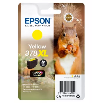 Epson Squirrel atsevišķs iepakojums dzeltens 378XL Claria Photo HD tinte, augstas (XL) ietilpības, dzeltens, pigmenta tinte, 9,3 ml, 1 gab., 830 lapas