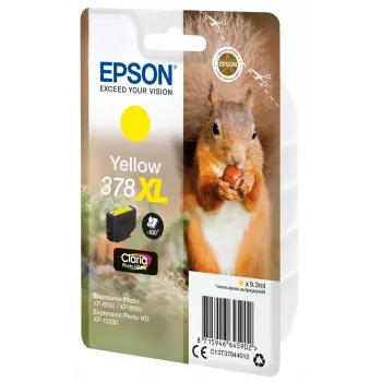 Epson Squirrel atsevišķs iepakojums dzeltens 378XL Claria Photo HD tinte, augstas (XL) ietilpības, dzeltens, pigmenta tinte, 9,3 ml, 1 gab., 830 lapas