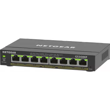 NETGEAR 8 portu gigabitu Ethernet PoE+ Plus slēdzis (GS308EP) pārvaldāms L2/L3 Gigabit Ethernet (10/100/1000) ar strāvas padevi pa Ethernet (PoE) melns
