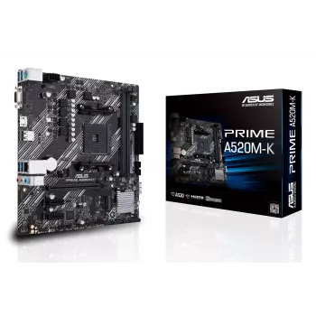 Mātesplate ASUS PRIME A520M-K, AMD A520 mikroshēmojums, Socket AM4, micro ATX, 2x DDR4, 64 GB, 1x M.2, 4x SATA III, HDMI 2.1