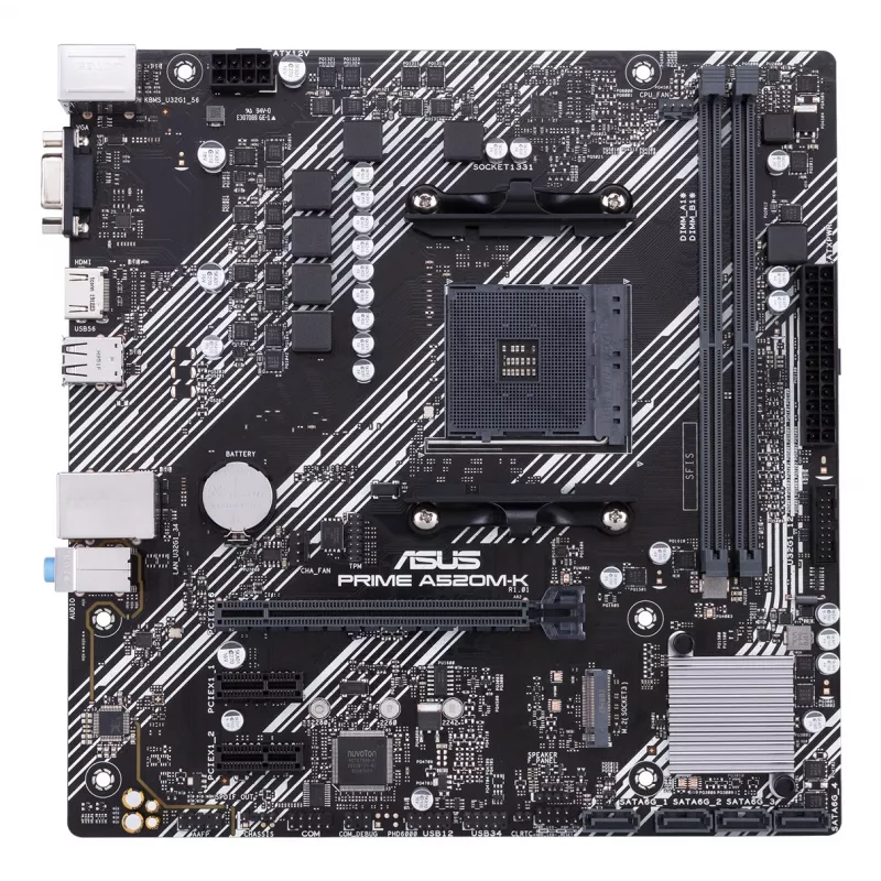 Mātesplate ASUS PRIME A520M-K, AMD A520 mikroshēmojums, Socket AM4, micro ATX, 2x DDR4, 64 GB, 1x M.2, 4x SATA III, HDMI 2.1