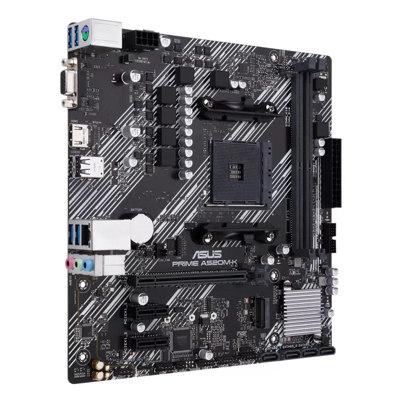 Mātesplate ASUS PRIME A520M-K, AMD A520 mikroshēmojums, Socket AM4, micro ATX, 2x DDR4, 64 GB, 1x M.2, 4x SATA III, HDMI 2.1