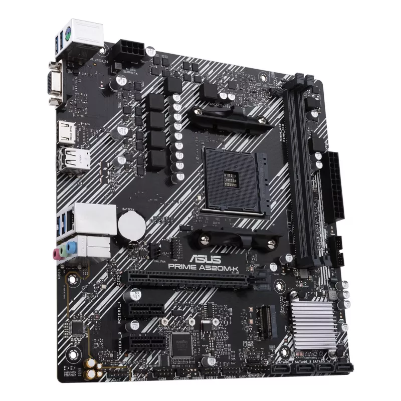 Mātesplate ASUS PRIME A520M-K, AMD A520 mikroshēmojums, Socket AM4, micro ATX, 2x DDR4, 64 GB, 1x M.2, 4x SATA III, HDMI 2.1