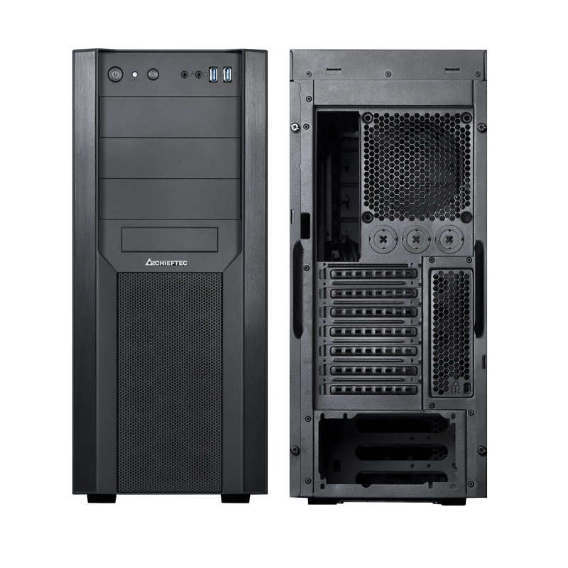 PC Case CHIEFTEC CW-01B-OP Tower Melns — SPCC, 7×3.5 collu nodalījumi, 7×2.5 collu nodalījumi, 3×5.25 collu nodalījumi, līdz 410 mm GPU