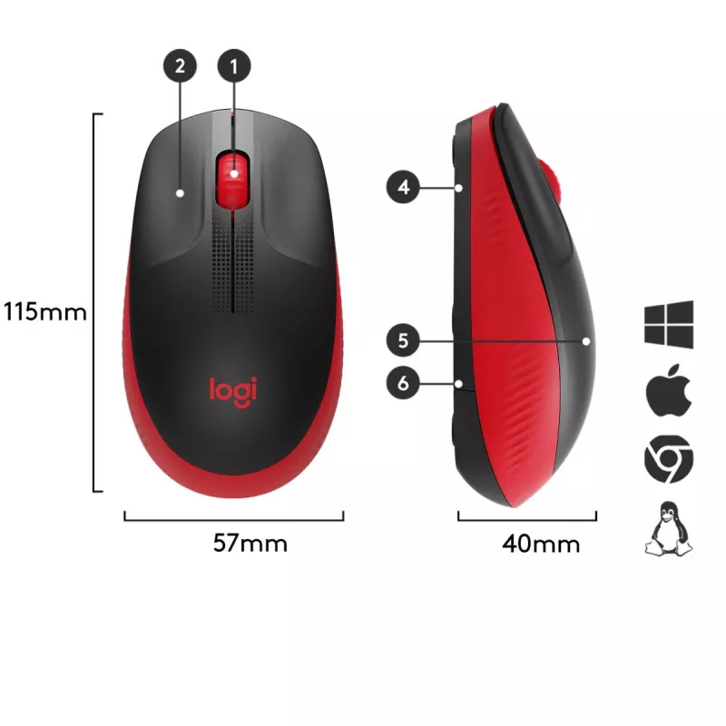 Pele Logitech M190 Bezvadu USB Sarkana