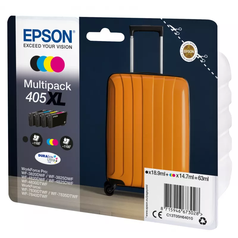 Epson 405XL DURABrite Ultra tintes kasetne 1 gab. Oriģināla Augstas (XL) ietilpības Melna, Ciāna, Purpura, Dzeltena