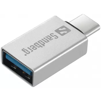 Sandberg USB-C uz USB 3.0 pārveidotājs, USB 3.2 Gen 1 (3.1 Gen 1) Type-C, USB 3.2 Gen 1 (3.1 Gen 1) Type-A, sudraba krāsa, alumīnijs, 5 g, 80 mm
