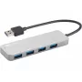 Sandberg USB 3.0 centrmezgls 4 portu SAVER, USB 3.2 Gen 1 (3.1 Gen 1) Type-A, USB 3.2 Gen 1 (3.1 Gen 1) Type-A, 5000 Mbit/s, sudraba krāsa, alumīnijs, 40 g