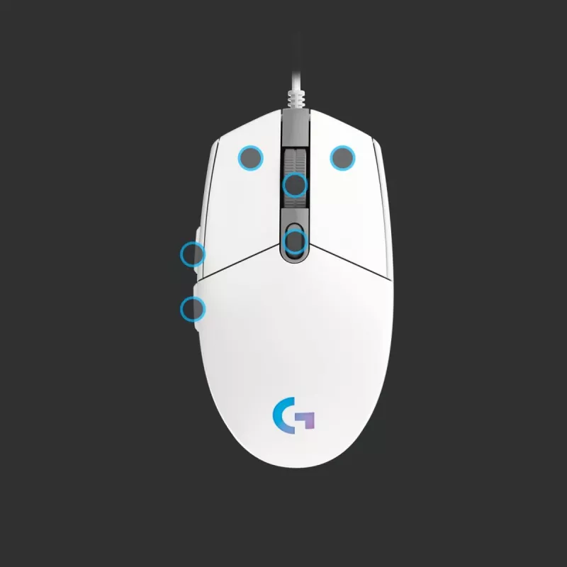 LOGITECH G203 Lightsync Gaming pele USB balta