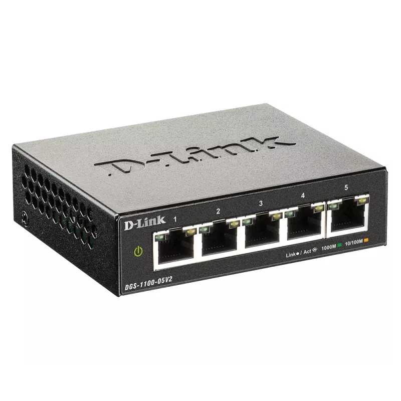 D-Link DGS-1100-05V2/E tīkla slēdzis pārvaldāms L2 Gigabit Ethernet (10/100/1000) Melns