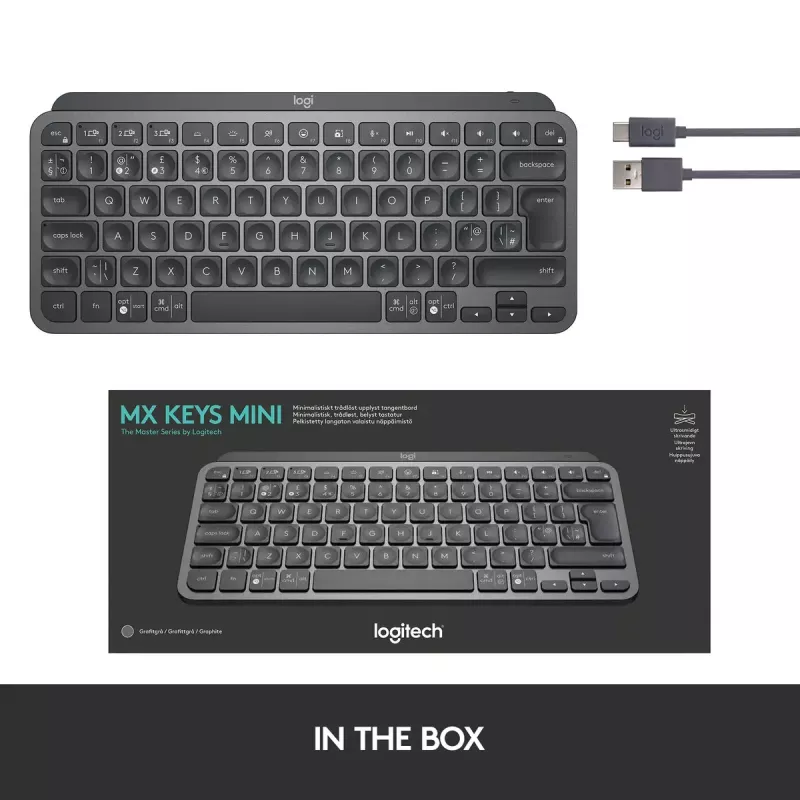 LOGITECH Minimālisma bezvadu izgaismotā tastatūra - MX KEYS MINI - Grafīts - Qwertz Deutsch