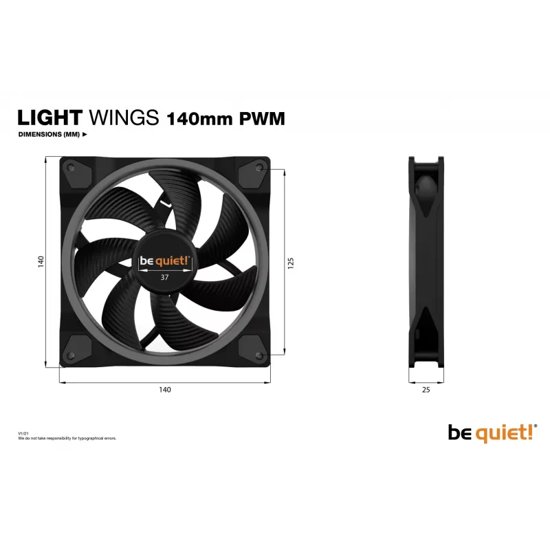 be quiet Light Wings 140mm ARGB PWM ventilators, melns