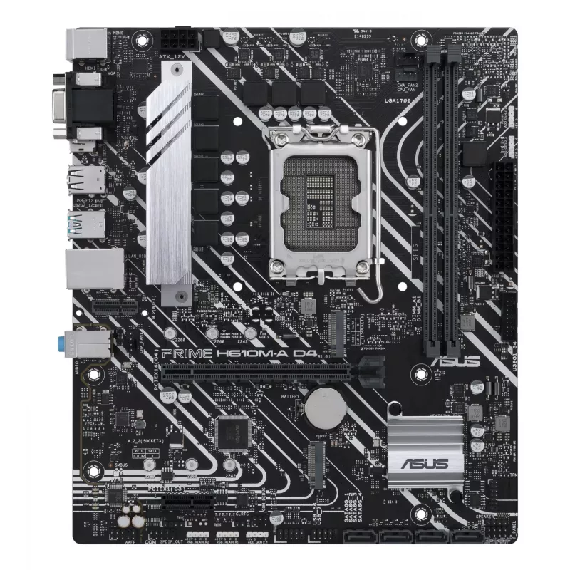 Mātesplate ASUS PRIME H610M-A D4-CSM, Intel H610, LGA 1700, micro ATX, DDR4, 2x DIMM, 64GB, 2x M.2, 4x SATA III, HDMI 2.1, DP 1.4